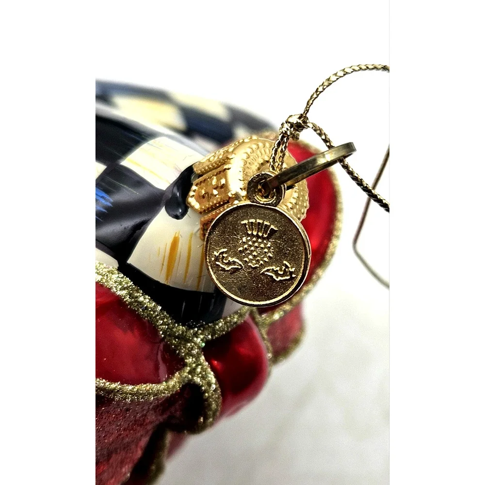 RARE MacKenzie-Childs Courtly Check Star w/ Bow Ornament Black White Red + Box